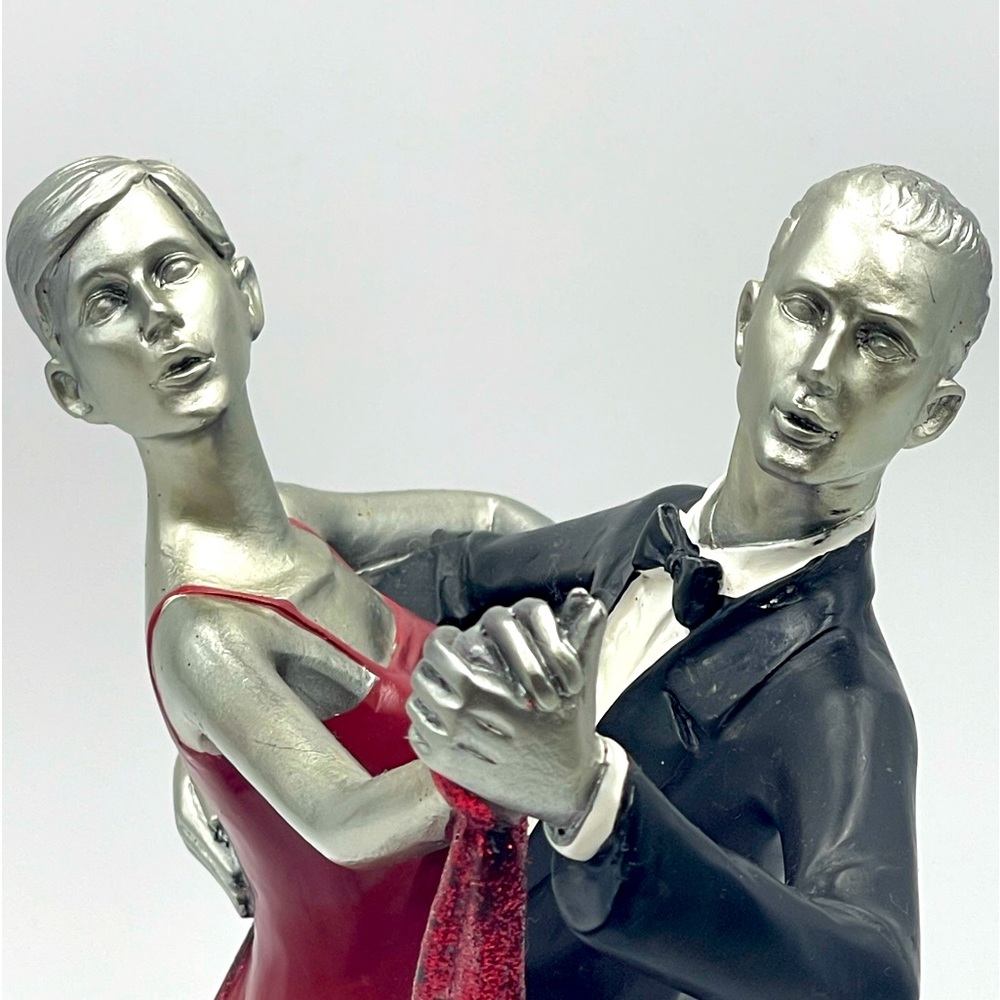 Vintage Art Deco Ballroom Dancing Couple; 10 1/2” Ceramic Statue on Wood Base - Picture 5 of 15